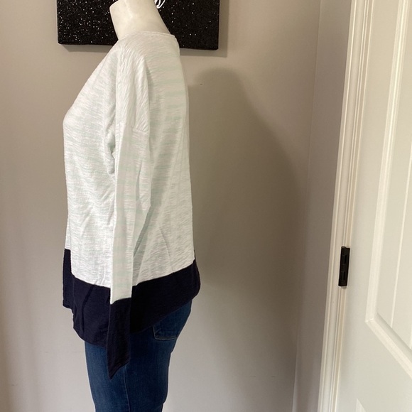 VINCE Womens Long Sleeve Scoop Neck Striped Shirt White Green Cotton Medium - Picture 4 of 9